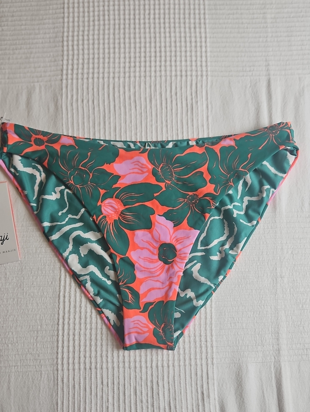 Maaji Reversible Tribe Flirt Mid Rise Bikini Bottom:‎ Green/Floral/Abstract: XL